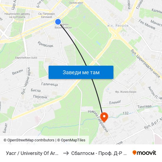 Уасг / University Of Architecture (0386) to Сбалтосм - Проф. Д-Р Димитър Шойлев map