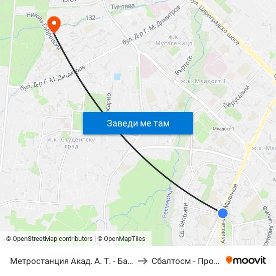 Метростанция Акад. А. Т. - Балан / Acad. A. T.-Balan Metro Station (1917) to Сбалтосм - Проф. Д-Р Димитър Шойлев map