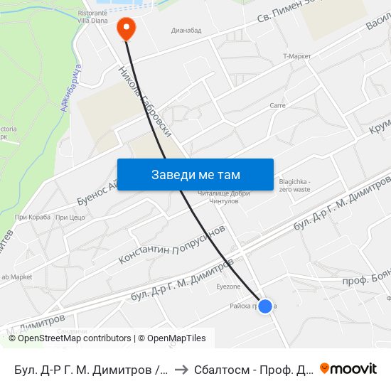 Бул. Д-Р Г. М. Димитров / G. M. Dimitrov Blvd. (0318) to Сбалтосм - Проф. Д-Р Димитър Шойлев map