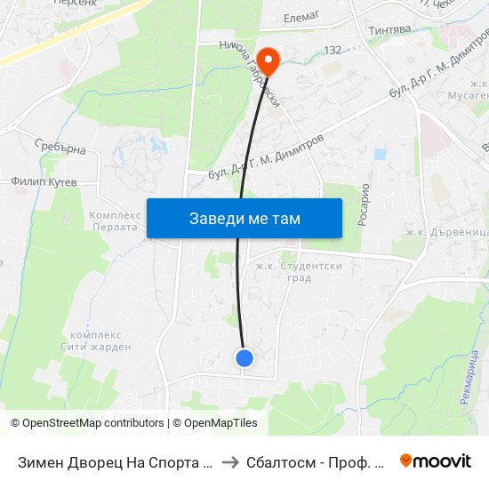 Зимен Дворец На Спорта / Winter Sports Palace (0742) to Сбалтосм - Проф. Д-Р Димитър Шойлев map