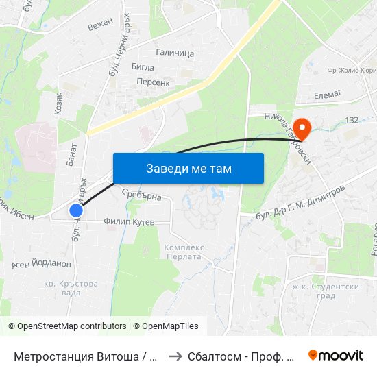 Метростанция Витоша / Vitosha Metro Station (2756) to Сбалтосм - Проф. Д-Р Димитър Шойлев map