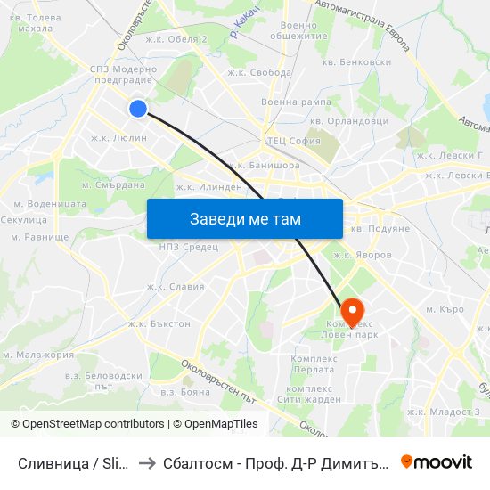 Сливница / Slivnitsa to Сбалтосм - Проф. Д-Р Димитър Шойлев map