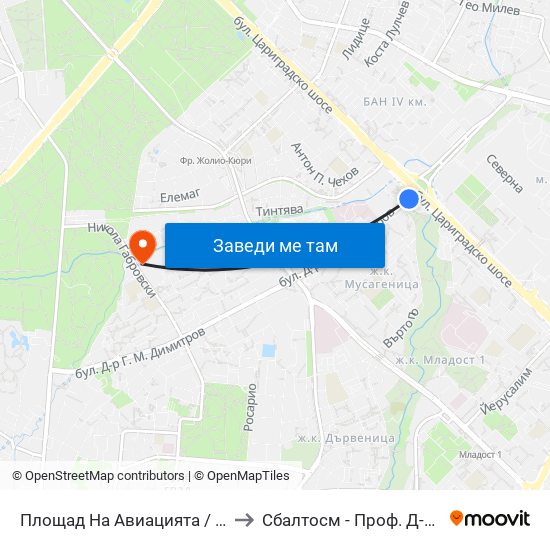 Площад На Авиацията / Aviation Square (1257) to Сбалтосм - Проф. Д-Р Димитър Шойлев map