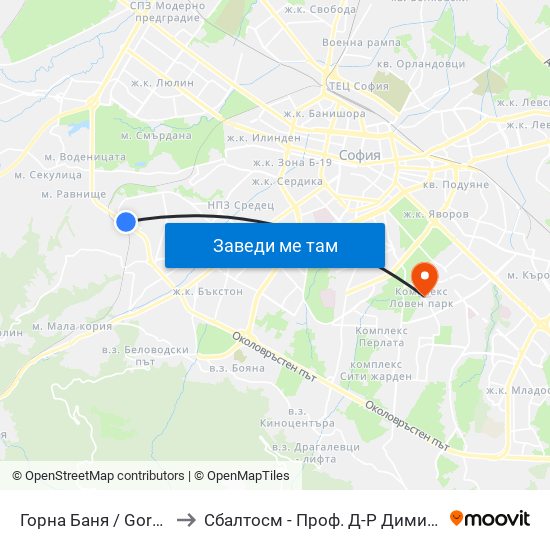 Горна Баня / Gorna Banya to Сбалтосм - Проф. Д-Р Димитър Шойлев map