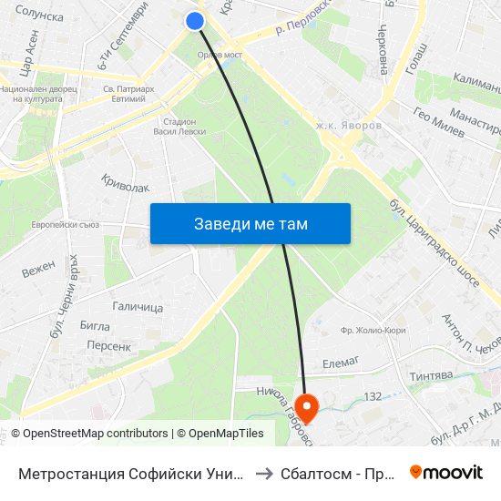 Метростанция Софийски Университет / Sofia University Metro Station (2827) to Сбалтосм - Проф. Д-Р Димитър Шойлев map