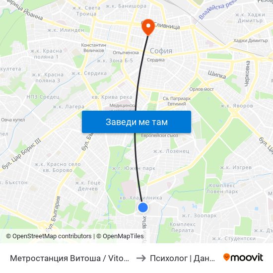 Метростанция Витоша / Vitosha Metro Station (2755) to Психолог | Даниела Кръстева map