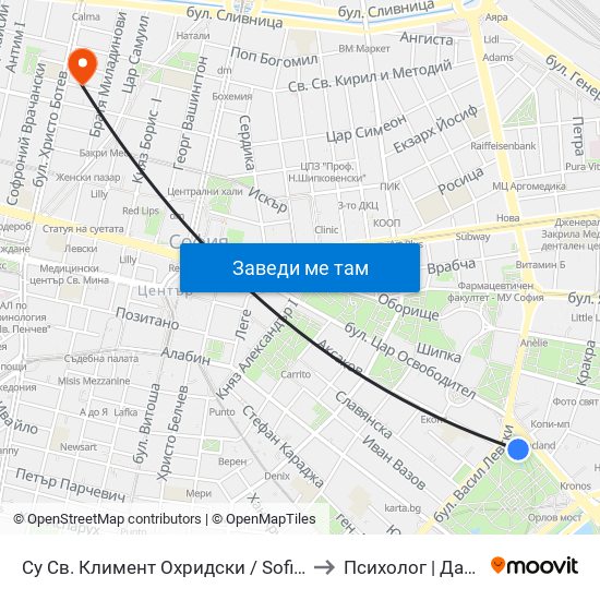 Су Св. Климент Охридски / Sofia University St. Kliment Ohridski to Психолог | Даниела Кръстева map