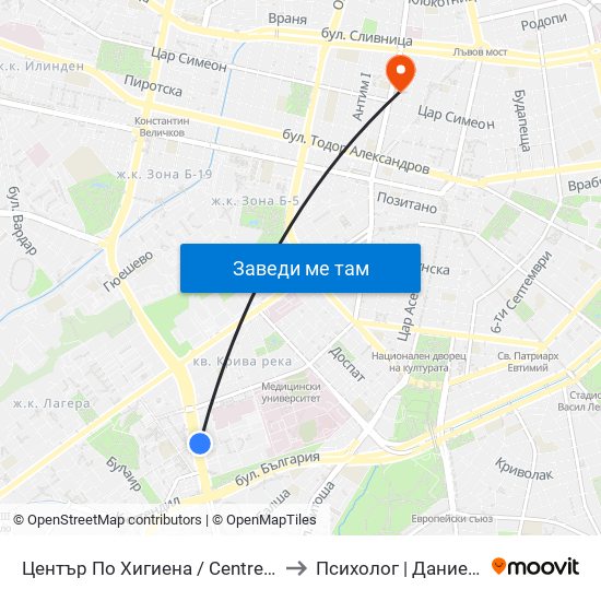 Център По Хигиена / Centre Of Hygiene (2342) to Психолог | Даниела Кръстева map