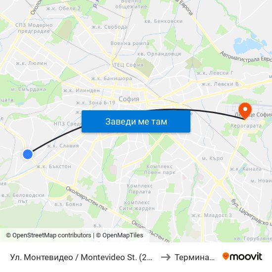 Ул. Монтевидео / Montevideo St. (2050) to Терминал 1 map