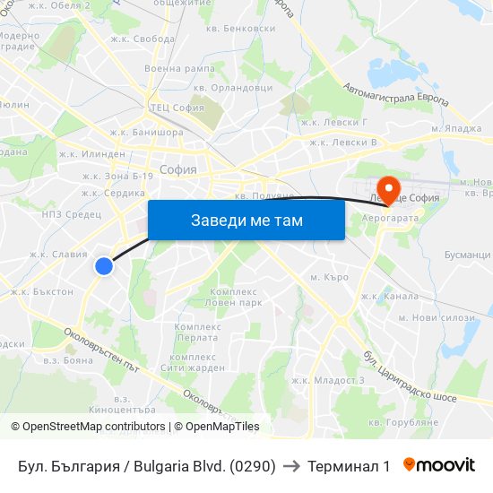 Бул. България / Bulgaria Blvd. (0290) to Терминал 1 map