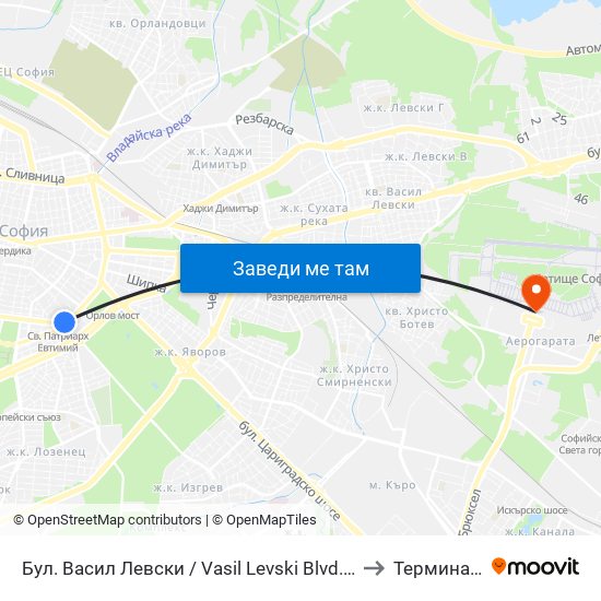 Бул. Васил Левски / Vasil Levski Blvd. (0299) to Терминал 1 map