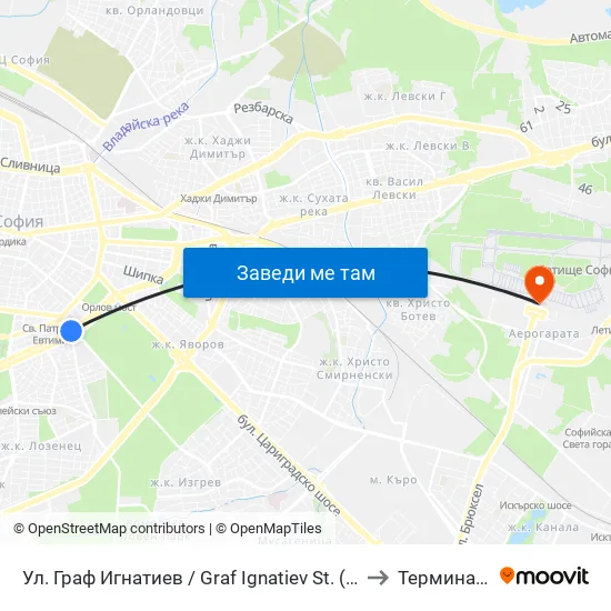 Ⓜ️🎓 Ул. Граф Игнатиев / Graf Ignatiev St. (1914) to Терминал 1 map