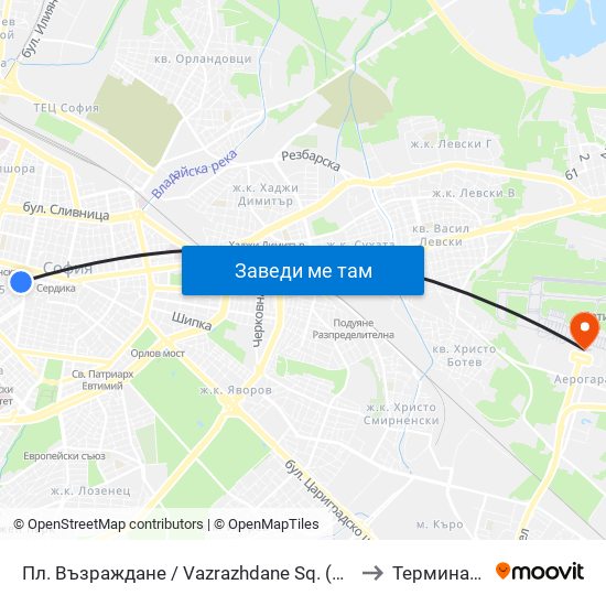 Пл. Възраждане / Vazrazhdane Sq. (1269) to Терминал 1 map