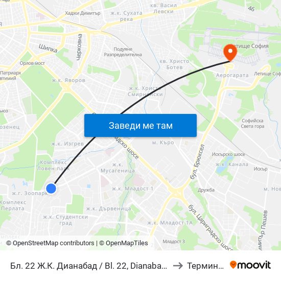 Бл. 22 Ж.К. Дианабад / Bl. 22, Dianabad Qr. (0124) to Терминал 1 map