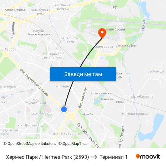 Хермес Парк / Hermes Park (2593) to Терминал 1 map