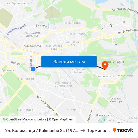 Ул. Калиманци / Kalimantsi St. (1975) to Терминал 1 map