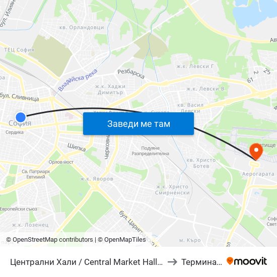 Централни Хали / Central Market Hall (2337) to Терминал 1 map