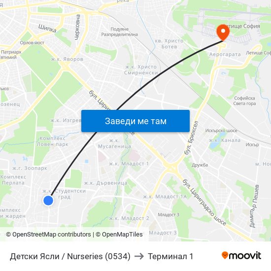 Детски Ясли / Nurseries (0534) to Терминал 1 map
