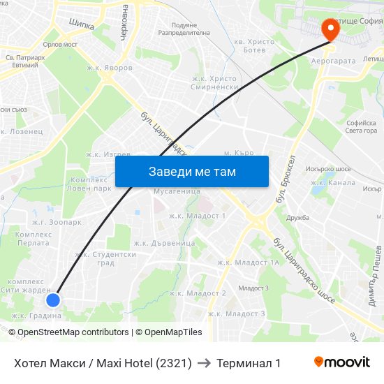 Хотел Макси / Maxi Hotel (2321) to Терминал 1 map