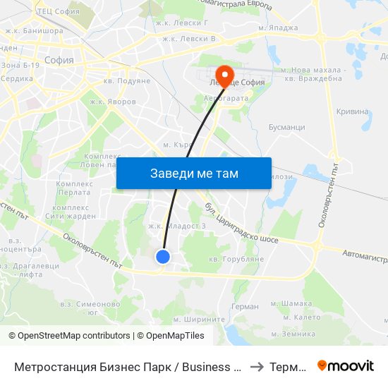 Метростанция Бизнес Парк / Business Park Metro Station (2490) to Терминал 1 map