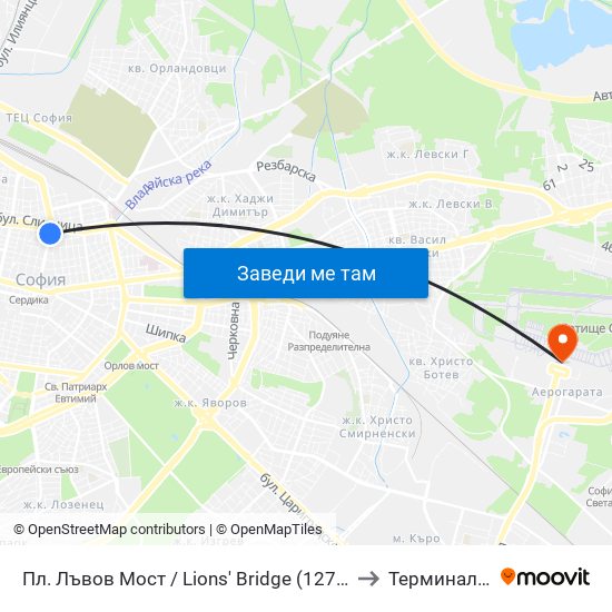 Пл. Лъвов Мост / Lions' Bridge (1276) to Терминал 1 map