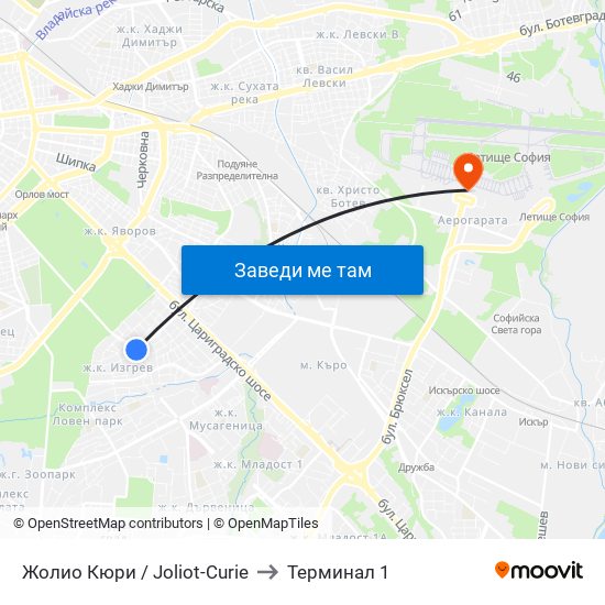 Жолио Кюри / Joliot-Curie to Терминал 1 map