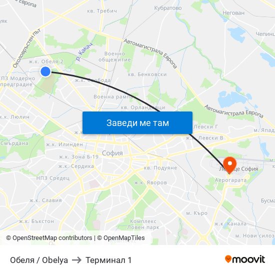 Обеля / Obelya to Терминал 1 map