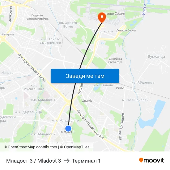 Младост 3 / Mladost 3 to Терминал 1 map
