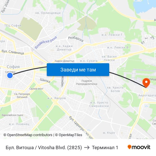 Бул. Витоша / Vitosha Blvd. (2825) to Терминал 1 map