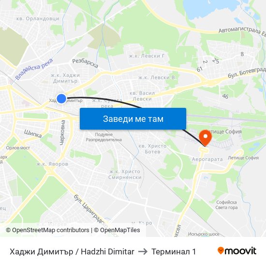 Хаджи Димитър / Hadzhi Dimitar to Терминал 1 map