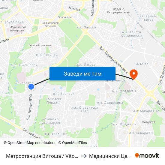 Метростанция Витоша / Vitosha Metro Station (2654) to Медицински Център Хармония map