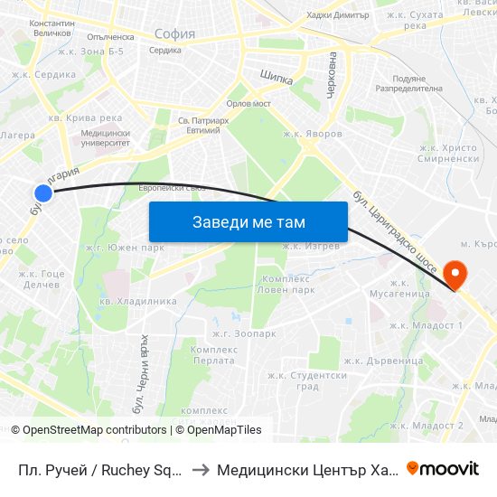 Пл. Ручей / Ruchey Sq. (1306) to Медицински Център Хармония map