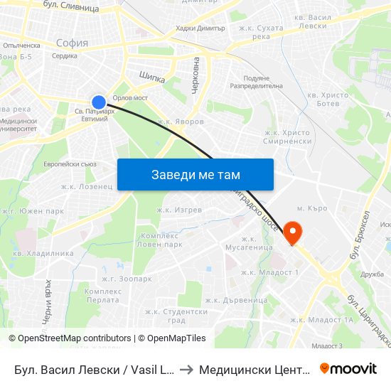 Бул. Васил Левски / Vasil Levski Blvd. (0299) to Медицински Център Хармония map