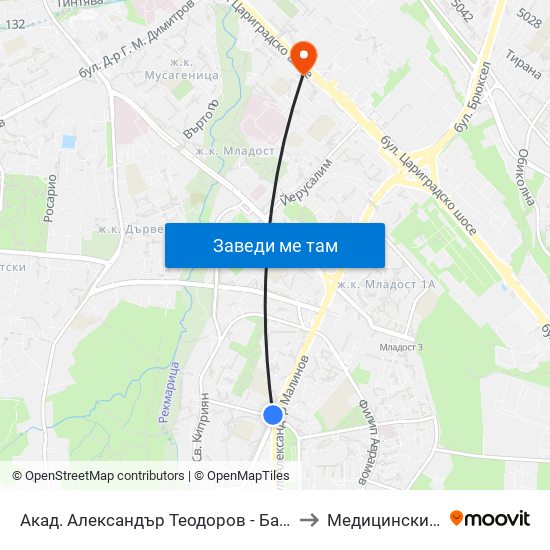 Акад. Александър Теодоров - Балан / Akademik Aleksandar Teodorov - Balan to Медицински Център Хармония map