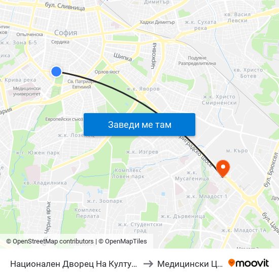 Национален Дворец На Културата / National Palace Of Culture to Медицински Център Хармония map