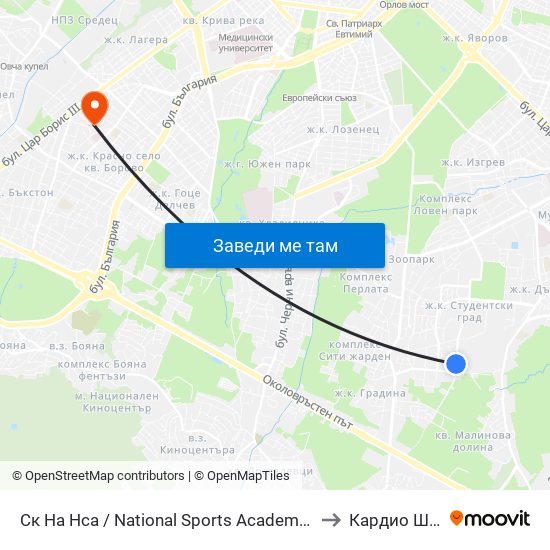 Ск На Нса / National Sports Academy (1609) to Кардио Шанс map