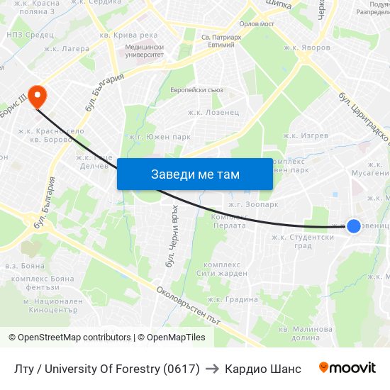Лту / University Of Forestry (0617) to Кардио Шанс map