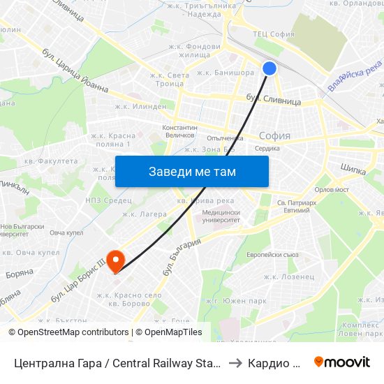 Централна Гара / Central Railway Station (1327) to Кардио Шанс map