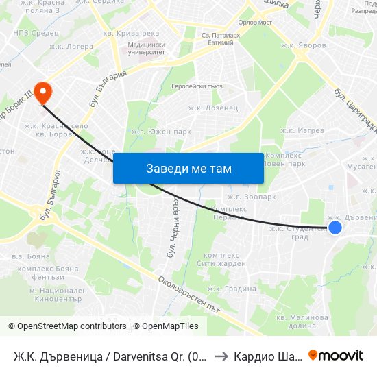 Ж.К. Дървеница / Darvenitsa Qr. (0801) to Кардио Шанс map