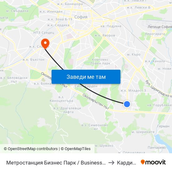 Метростанция Бизнес Парк / Business Park Metro Station (2490) to Кардио Шанс map