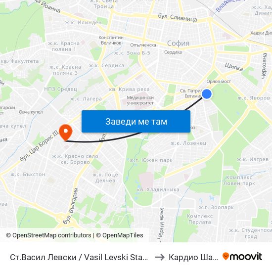 Ст.Васил Левски / Vasil Levski Stadium to Кардио Шанс map