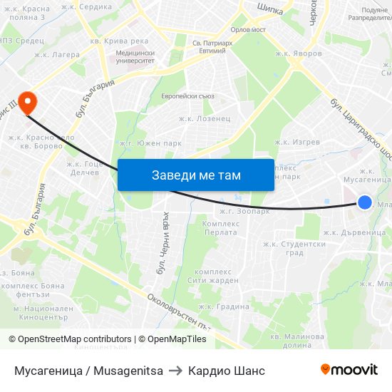 Мусагеница /  Musagenitsa to Кардио Шанс map