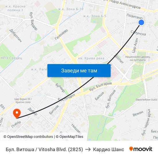Бул. Витоша / Vitosha Blvd. (2825) to Кардио Шанс map