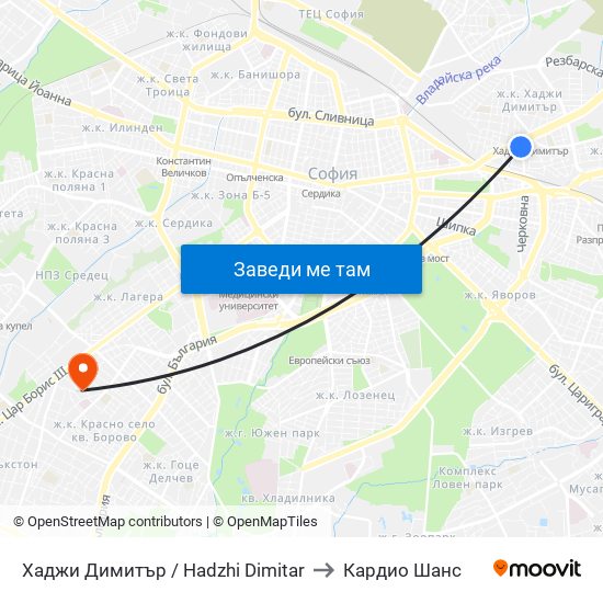 Хаджи Димитър / Hadzhi Dimitar to Кардио Шанс map