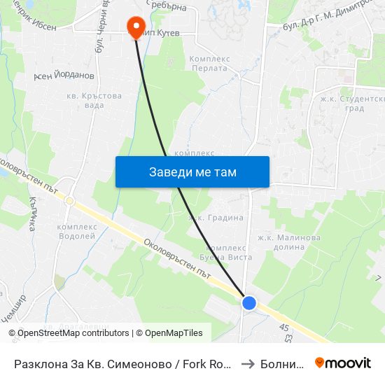 Разклона За Кв. Симеоново / Fork Road To Simeonovo Qr. (1459) to Болница Вита map