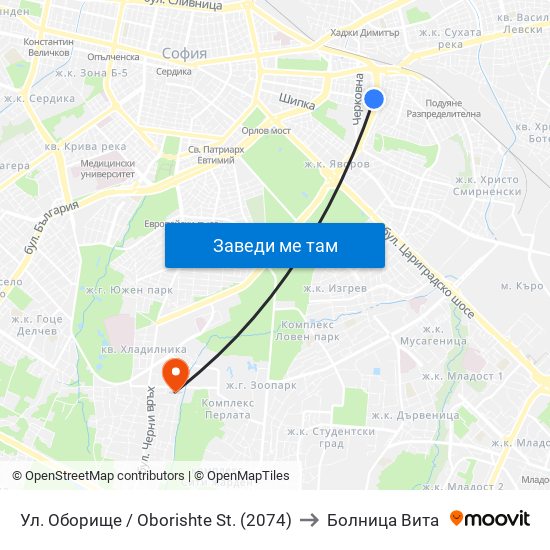 Ул. Оборище / Oborishte St. (2074) to Болница Вита map