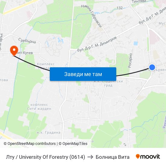 Лту / University Of Forestry (0614) to Болница Вита map