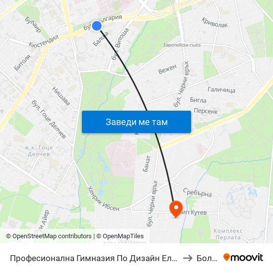 Професионална Гимназия По Дизайн Елисавета Вазова / Elisaveta Vazova High School Of Design (1736) to Болница Вита map