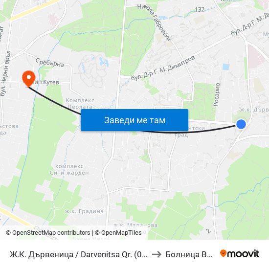 Ж.К. Дървеница / Darvenitsa Qr. (0800) to Болница Вита map