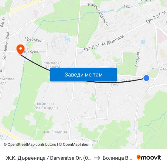 Ж.К. Дървеница / Darvenitsa Qr. (0801) to Болница Вита map